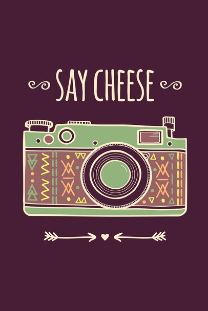 Laminated Say Cheese Retro Camera Poster Dry Erase Sign 24x36