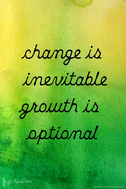 Laminated Change Is Inevitable Growth Is Optional by Brigid Ashwood Poster Dry Erase Wall Art 24x36