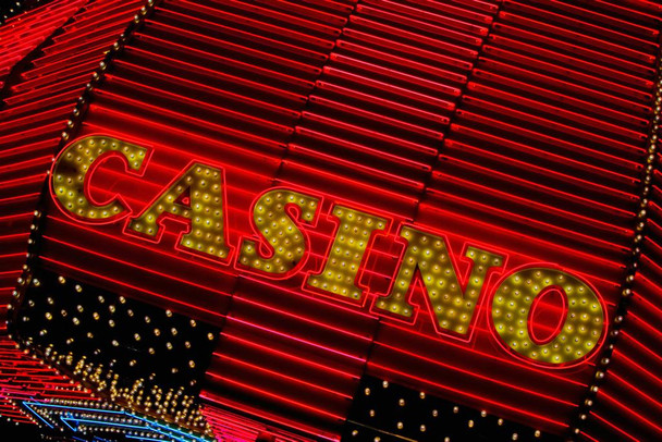 Laminated Casino Neon Sign Las Vegas Nevada Illuminated Close Up Photo Photograph Poster Dry Erase Sign 36x24