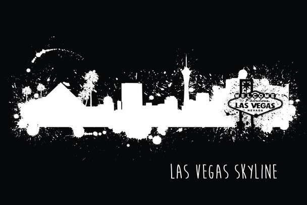 Laminated Las Vegas Nevada Skyline Watercolor Black and White Art Print Poster Dry Erase Sign 36x24
