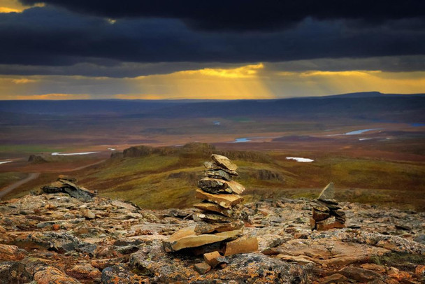 Laminated Rock Cairns at Borgarvirki Fortress North Iceland Photo Photograph Poster Dry Erase Sign 36x24