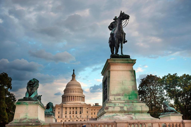 Laminated Ulysses Grant Equestrian Statue and US Capitol Photo Photograph Poster Dry Erase Wall Art 36x24