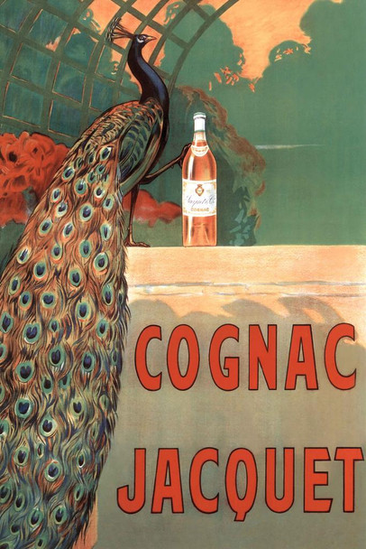 Laminated Camille Bouchet Cognac Jacquet Peacock Vintage French Brandy Beverage Advertisement Poster Dry Erase Wall Art 24x36
