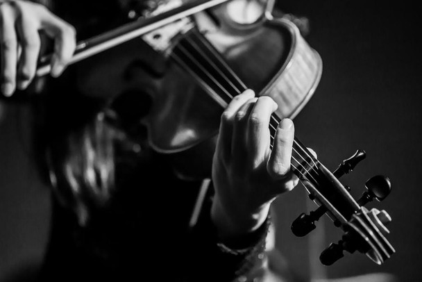 Laminated Close Up Musician Hands Playing Violin Black White Photo Poster Concert Stage Performance Music Instrument Photograph Poster Dry Erase Wall Art 36x24
