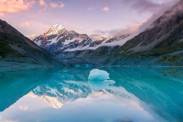 Laminated Aoraki Mt Cook Reflection at Sunset New Zealand Photo Photograph Poster Dry Erase Wall Art 36x24