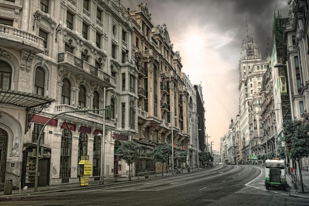 Laminated Empty Street in Madrid Spain Photo Photograph Poster Dry Erase Wall Art 36x24