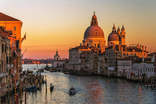 Laminated The Grand Canal at Sunset Venice Italy Europe Photo Photograph Poster Dry Erase Wall Art 36x24