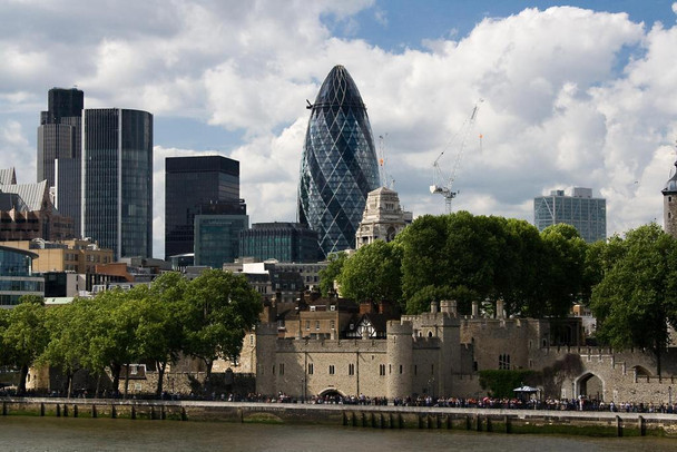 Laminated London England Skyline Gherkin Tower of London Photo Photograph Poster Dry Erase Sign 36x24