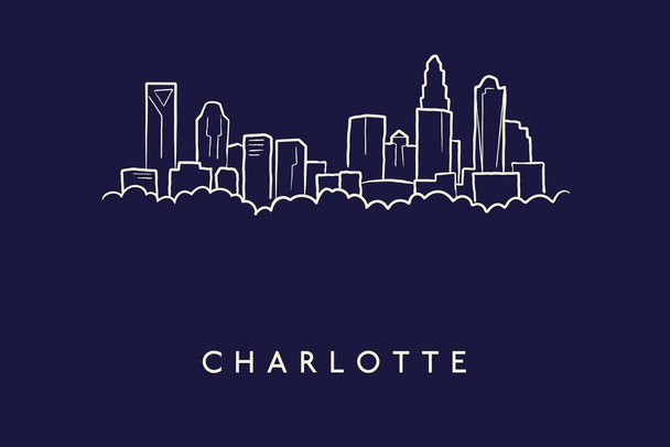 Laminated Charlotte City Skyline Pencil Sketch Art Print Poster Dry Erase Wall Art 36x24
