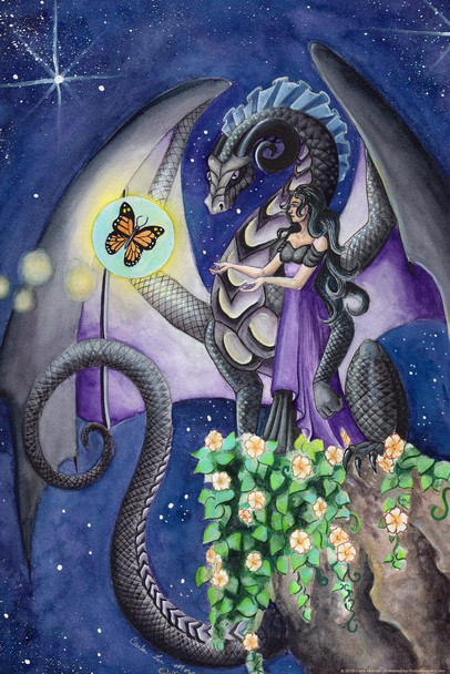Laminated Whispers of the Day Dragon and Princess by Carla Morrow Fantasy Poster Dry Erase Wall Art 12x18