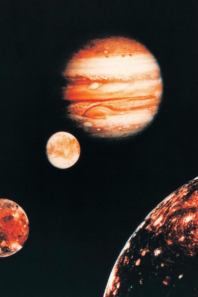 Laminated Jupiter and The Galilean Moons Satellites Photo Photograph Poster Dry Erase Sign 24x36