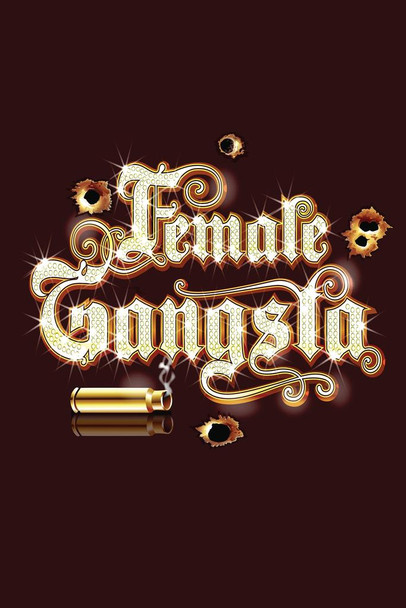 Laminated Female Gangsta with Bullet and Bullet Holes Art Print Poster Dry Erase Wall Art 24x36