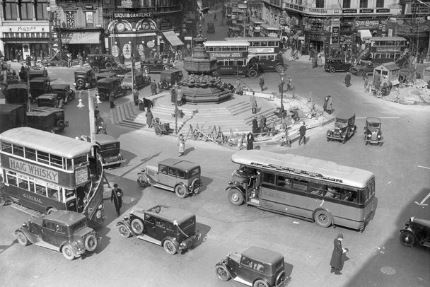 Laminated Piccadilly Circus London England 1932 Archival Photo Photograph Poster Dry Erase Wall Art 36x24