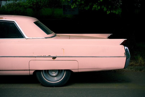 Laminated Fins of Pink Cadillac Classic Car Photo Photograph Poster Dry Erase Wall Art 36x24