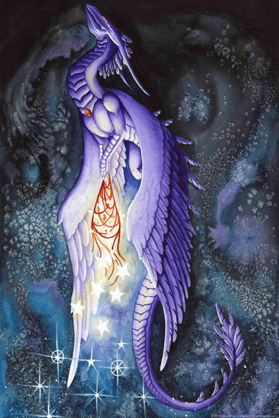 Laminated Trail of Wishes Purple Dragon by Carla Morrow Fantasy Poster Celestial Starry Night Dreamcatcher Spiritual Poster Dry Erase Wall Art 12x18