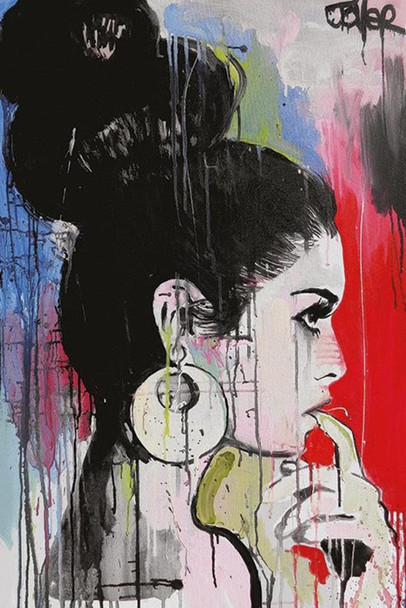 Laminated Loui Jover Planets Ink Drawing Girl Black Hair House Paints Canvas Contemporary Art Poster Dry Erase Sign 24x36