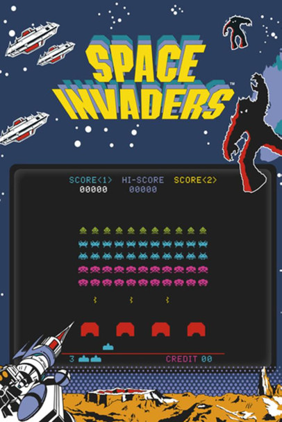 Space Invaders Play Screen Video Game Gaming Laminated Dry Erase Sign Poster 24x36