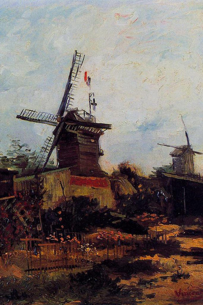 Laminated Vincent Van Gogh Le Moulin de BluteFin Van Gogh Wall Art Impressionist Painting Style Nature Spring Flower Landscape Field Mill Poster Romantic Artwork Poster Dry Erase Sign 24x36