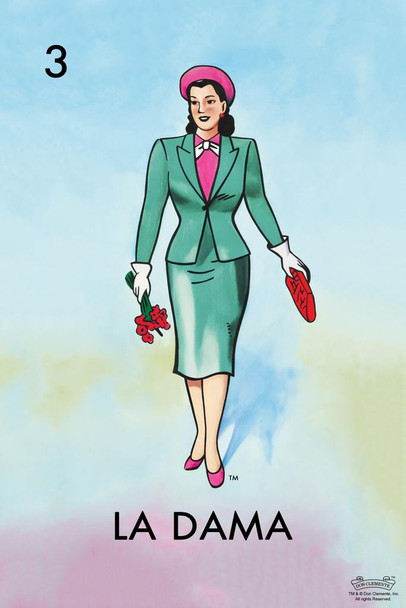 Laminated 03 La Dama Woman Lady Loteria Card Mexican Bingo Lottery Day Of Dead Dia Los Muertos Decorations Mexico Female Walking Party Spanish Native Poster Dry Erase Wall Art 24x36