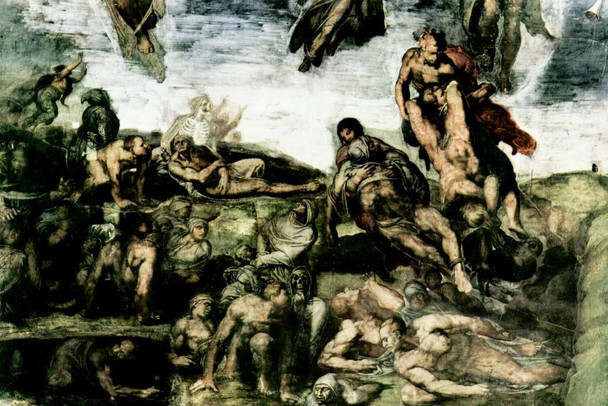 Laminated Michelangelo Last Judgement IV Resurrection Dead Graves Fine Art Poster Dry Erase Sign 24x36