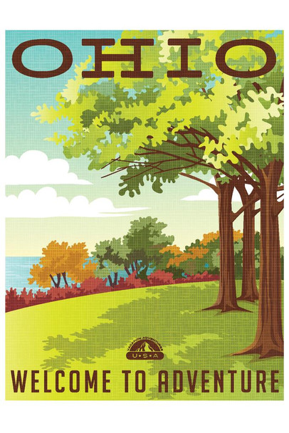 Laminated Ohio Welcome To Adventure Retro Travel Art Poster Dry Erase Sign 24x36