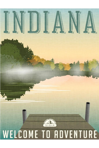 Laminated Indiana Welcome To Adventure Retro Travel Art Poster Dry Erase Sign 24x36
