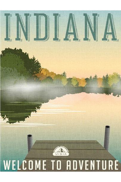 Laminated Indiana Welcome To Adventure Retro Travel Art Poster Dry Erase Wall Art 24x36