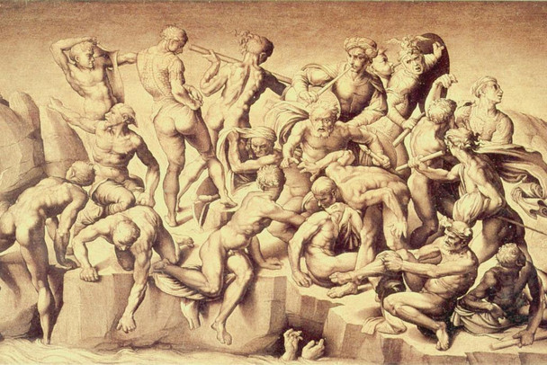 Laminated Michelangelo Battle of Cascina Fine Art Realism Romantic Artwork Michelangelo Prints Biblical Drawings Portrait Painting Wall Art Renaissance Posters Canvas Art Poster Dry Erase Sign 36x24