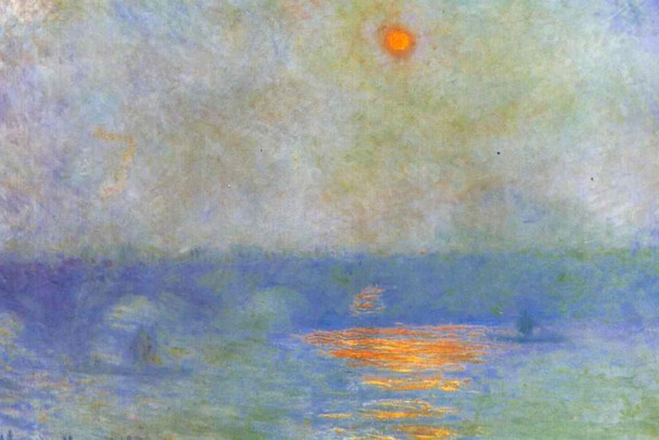 Laminated Claude Monet Waterloo Bridge 1903 Sun Fog French Impressionist Landscape Painting Poster Dry Erase Wall Art 36x24