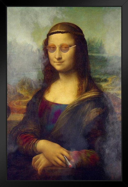 Mona Lisa Hippie Smoking Marijuana Pot Weed Parody Funny Art Cool Wall Decor Art Print Black Wood Framed Poster 14x20