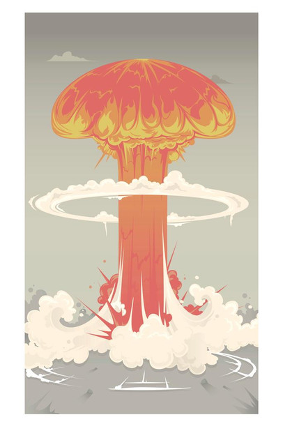 Laminated Atomic Bomb Mushroom Cloud Cartoon Trippy Explosion Poster Dry Erase Wall Art 24x36