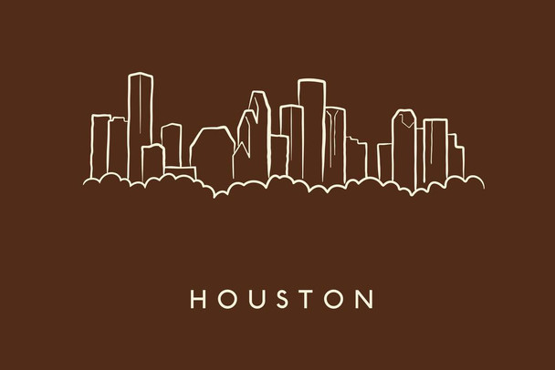 Laminated Houston City Skyline Pencil Sketch Art Print Poster Dry Erase Wall Art 36x24