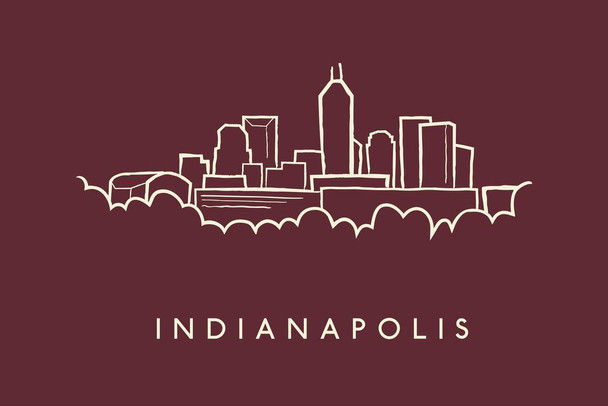 Laminated Indianapolis City Skyline Pencil Sketch Art Print Poster Dry Erase Wall Art 36x24