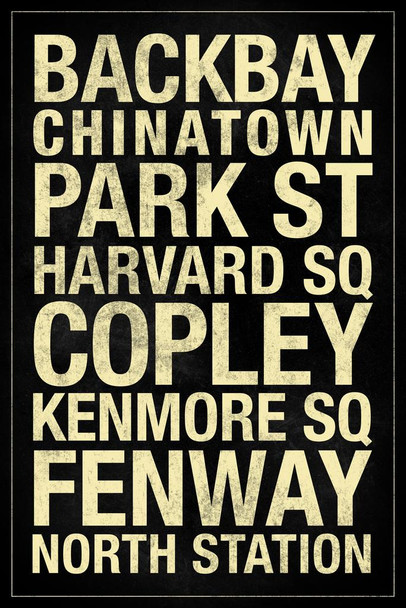 Laminated Subway Boston Black Poster Dry Erase Sign 24x36