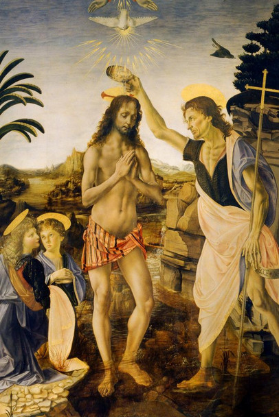 Laminated Leonardo da Vinci The Baptism of Christ Art Print Poster Dry Erase Sign 24x36