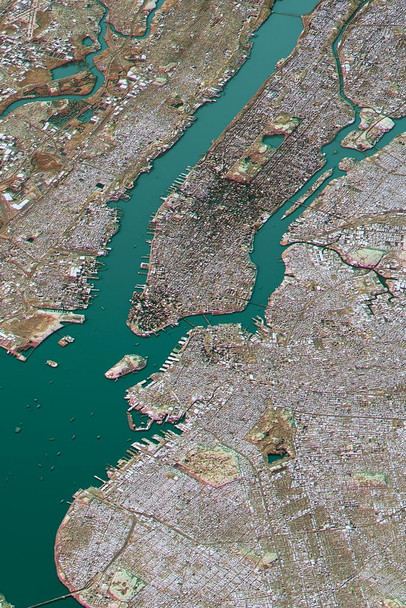 Laminated New York City Satellite View Topographic Map Landscape Photo Photograph Poster Dry Erase Wall Art 24x36