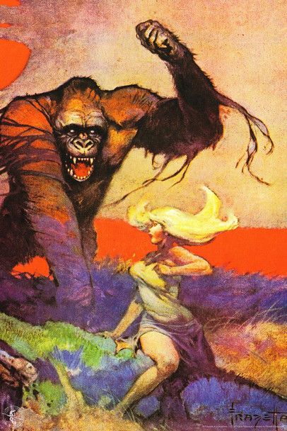 Laminated Kong Original by Frank Frazetta Wall Art Gothic Fantasy Decor Frank Frazetta Artwork Scary  Horror Battle Posters Frazetta Illustration Woman Monster Poster Dry Erase Wall Art 24x36