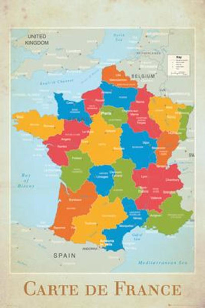 France Map Reference Chart Poster 24x36