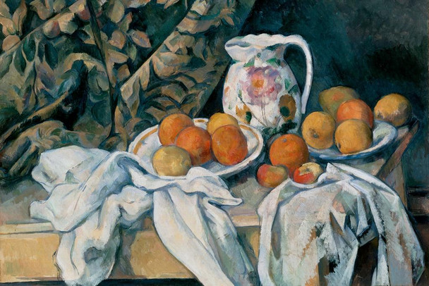 Laminated Cezanne Still Life with a Curtain Impressionist Posters Paul Cezanne Art Prints Nature Landscape Painting Fruit Wall Art French Artist Wall Decor Romantic Art Poster Dry Erase Sign 36x24