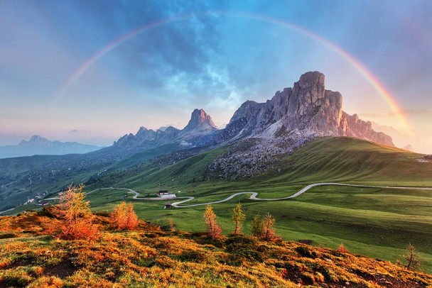 Laminated Rainbow Over The Alps Mountain Range Photo Photograph Poster Dry Erase Sign 36x24