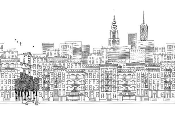 Laminated New York City NYC Manhattan Skyline Illustration Art Print Poster Dry Erase Wall Art 36x24