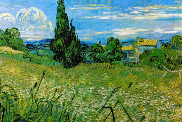 Laminated Vincent Van Gogh Green Wheat Field with Cypress Van Gogh Wall Art Impressionist Painting Style Nature Spring Flower Wall Decor Landscape Field Forest Artwork Poster Dry Erase Sign 36x24
