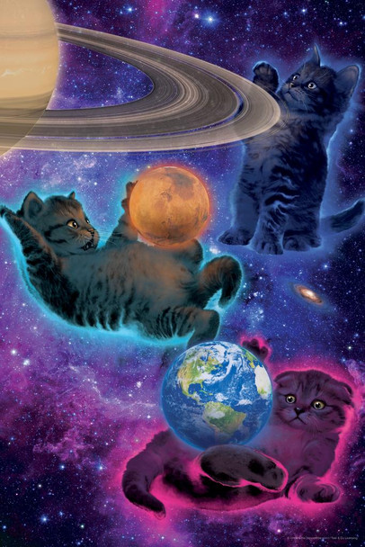 Laminated Cosmic Kittens Floating Outer Space Cats by Vincent Hie Fantasy Cat Poster Funny Wall Posters Kitten Posters for Wall Motivational Cat Poster Funny Cat Poster Poster Dry Erase Wall Art 24x36