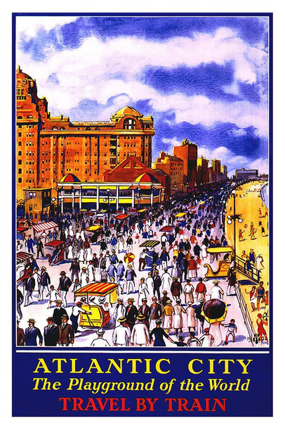 Laminated Atlantic City Vintage Travel Art Print Poster Dry Erase Sign 24x36