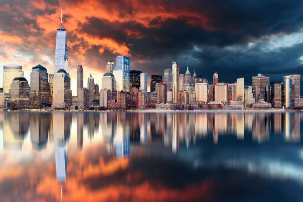 Laminated Freedom Tower New York City Manhattan At Sunset Reflecting Photo Photograph Poster Dry Erase Sign 36x24
