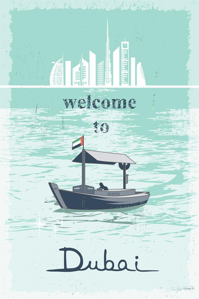 Laminated Welcome to Dubai Retro Travel Art Print Poster Dry Erase Wall Art 24x36