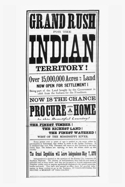 Laminated Oklahoma Land Rush Indian Territory Engraving 1879 Vintage Illustration Travel Art Deco Vintage French Wall Art Nouveau Vintage Poster Prints Art Nouveau Decor Poster Dry Erase Sign 24x36