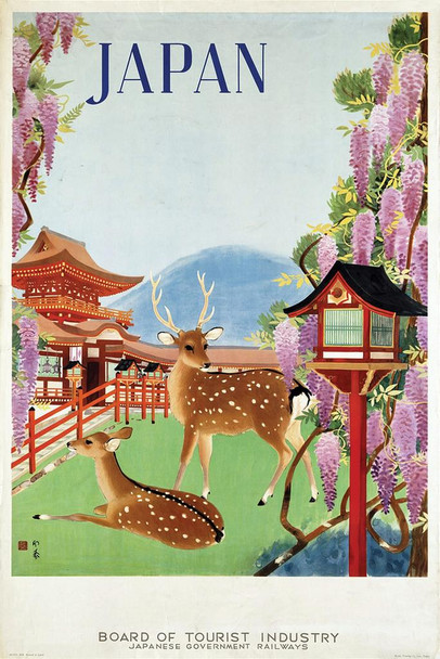 Laminated Japan Nara Temple Deer Vintage Illustration Travel Deer Poster Deer Photo Deer Art Deer Pictures Wall Decor Deer Antler Pictures Deer Antler Wall Decor Deer Poster Dry Erase Sign 24x36