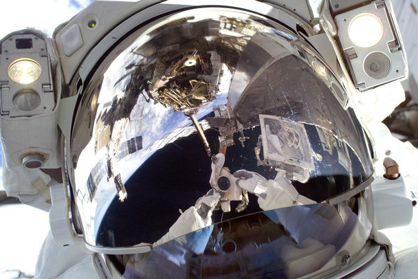 Laminated Astronaut International Space Station ISS Helmet Mask Reflection US Space Program Poster Dry Erase Sign 24x36