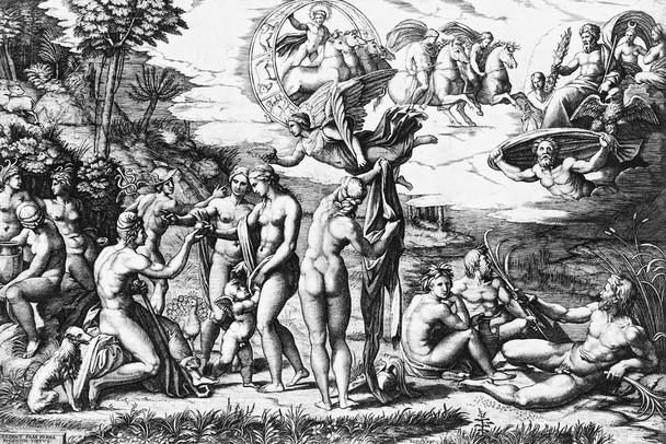 Laminated Marcantonio Raimondi The Judgement Of Paris Engraving Poster Dry Erase Sign 36x24